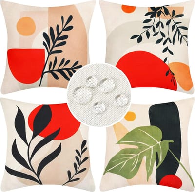Decoratieve Kussenhoes 45 x 45 cm voor Buiten en Binnen, Weerbestendig, Modern Abstract Boho Bladeren, Ideaal voor Sofa, Bed en Auto