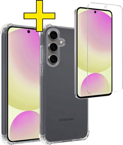 Hoesje - Met Screenprotector - Geschikt voor Samsung Galaxy S24 FE - Sterk & Shockproof - Siliconen Case - Back Cover - Telefoon Hoes - Shock Proof - Telefoonhoesjes - Transparant