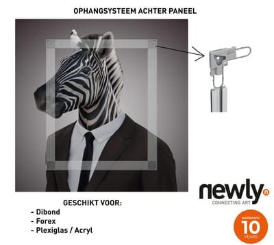 Set 400×600 mm - Blind Ophangsysteem voor Dibond/Forex/Plexiglas - Voor panelen 600×800 mm - Ophangsysteem Schilderij - Zware/Grote Panelen