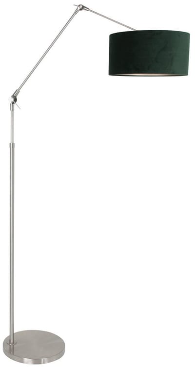 Vloerlamp Prestige Chic 8103ST - Staalkleurig met groen velours kap - Draaibaar en kantelbaar - Metaal en textiel - 220 cm snoer - Steinhauer