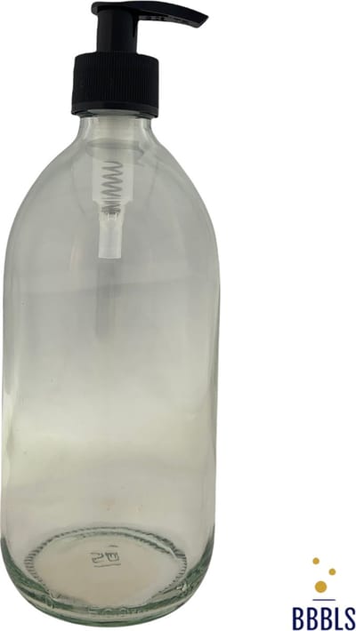 BBBLS® Design Dispenser "Handgel" | Bruin Glas | 1 liter | RVS / Metaal Pomp Goud | Zeeppomp | Zeepdispenser | Zeephouder