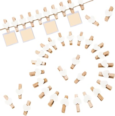 Houten Knijpers - Mini Klemmen - Foto's Ophangen - Hartvormig Design - 200 Stuks - Wit