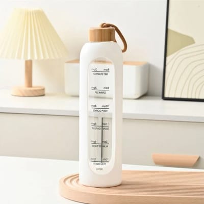 WiseGoods Premium Glazen Waterfles 1000ML En Siliconen Hoes - BPA Vrij & Herbruikbaar - Brede Opening Waterflessen - Lekvrij Zwart