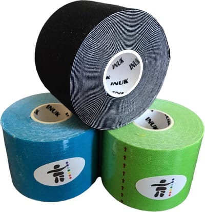 Inuk - Kinesiotape - High Quality - 3 rollen - Zwart Blauw Lime - Blijft goed zitten ook in de douche
