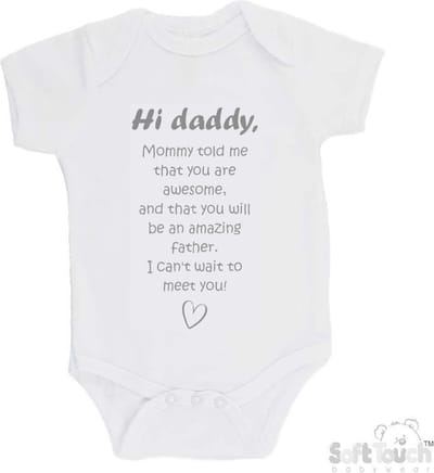 100% katoenen Romper met Tekst "Hi daddy, mommy told me that you are awesome," - Wit/grijs - Maat 62/68 Zwangerschap aankondiging - Zwanger - Pregnancy announcement - Baby aankondiging - In verwachting