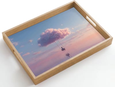 Dienblad hout 50x35 cm - Schootdienblad - Wolk - Schommel - Kleurrijke lucht - Borrelplank rechthoek - Plateau dienbladen
