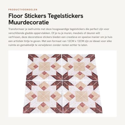 Dailygoods- Vloerstickers 10 Stuks - Zelfklevend - Waterdicht - Decoratief - 3D Ontwerp - 12CM x 12CM - Gemakkelijk te Verwijderen - Tegelstickers