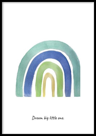 Poster Blauw Regenboog - 30x40cm met Fotolijst – Babykamer Poster – Ingelijst