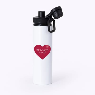 Hacebo® - We denken aan je hartje waterfles met draaidop zwart - iemand die door een moeilijke tijd gaat - moeilijke tijd - ziek - koorts - snel beter worden - cadeau - beterschap cadeau - kado - gift - geschenk - water fles - 850ML