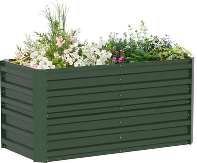 NAIZY Verhoogde Bak Gegalvaniseerd Staal 120x60x58cm Moestuinbak bloembak grote plantenbak voor buiten koude bak tuinbed Rechthoekig voor tuinbalkon, groen