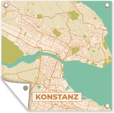Tuin poster Konstanz - Vintage - Plattegrond - Stadskaart - Kaart - 200x200 cm - Tuindoek