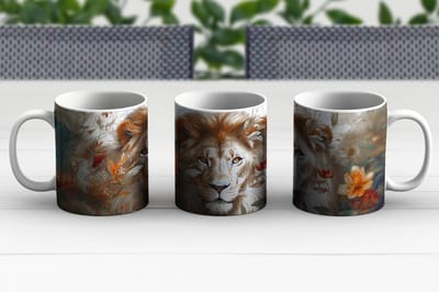 Mok - Koffiemok - Leeuw - Wilde dieren - Planten - Natuur - Bloemen - Mokken - 350 ML - Beker - Koffiemokken - Theemok