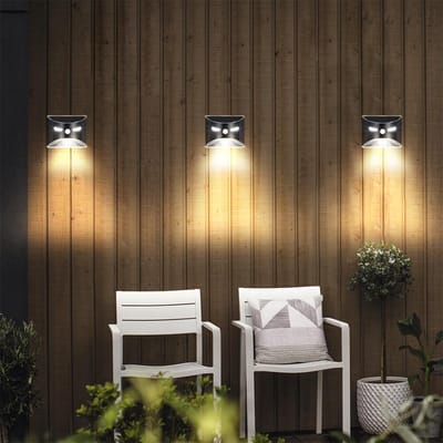 Solar wandlamp buiten 'Gaze' - Set van 3 stuks - Met bewegingssensor - Down light - IP44 - 50 lumen - Warm wit licht (3000K) - Tuinverlichting op zonne-energie - RVS