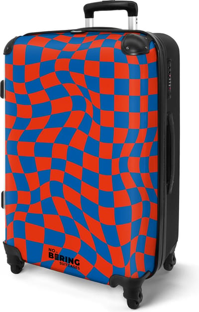 NoBoringSuitcases.com® - Koffer groot - Rolkoffer lichtgewicht - Golvende rood met blauw geruite print - Reiskoffer met 4 wielen - Reis trolley - Grote valies XL - Bagagekoffer op wieltjes - 20 kg bagage - Ruimbagage middelgroot