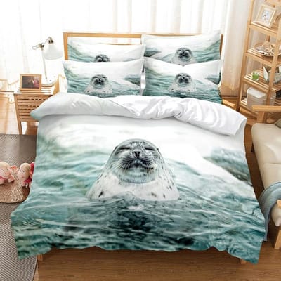 Zeehonden Beddengoed Dekbedovertrek Set 3d Digitaal Printen Bedlinnen Mode Design Dekbedovertrek Beddengoedsets Bedset UK Double 200x200cm&set