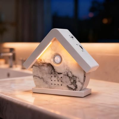 SNJY® Vogelhuisje met Geluid - Vogelgeluiden Huisje voor op Toilet - Vogelgeluiden Huisje met Sensor - 12 Rustgevende Liedjes - Wit/Zwart