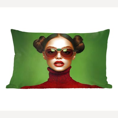 Sierkussens - Kussentjes Woonkamer - 60x40 cm - Vrouw - Groen - Bril - Aesthetic - Modern