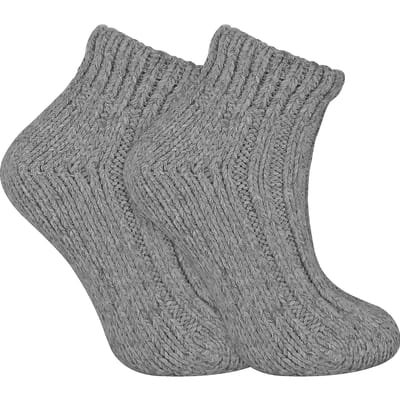 Dames DikkeKnit Wool Blend Enkellaars Sokken - Grijs
