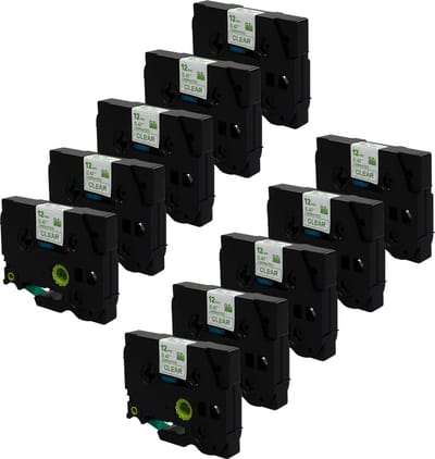 DULA Brother Compatible label tape- Tze-136 - 10 cassettes - Brother P-Touch - Groen op transparant - 12mm x 8m
