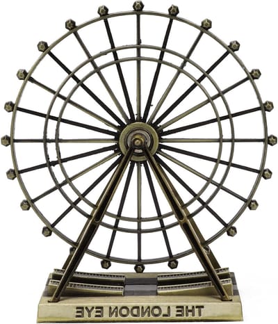 Sculptuur van een Ferris Wheel in de vorm van het London Eye, groen-brons metalen ornament voor thuis en kantoor decoratie, uniek cadeau idee
