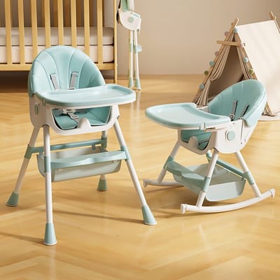 PIPIPOXER 6 in 1 kinderstoel met babyligstoel en babyschommelstoel, verstelbare en opvouwbare kinderstoel met eetblad en wielen,Blauw