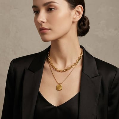 chetoria 18K Goudvergulde 2-delige Choker Set- Inclusief hanger & schakelketting-Lengte 38 cm - Elegante laaglook