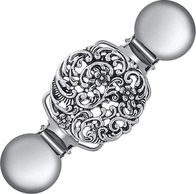 Fako Bijoux® - Vestsluiting - Vestclip - Sjaalspeld - Vestklem - Bloem Retro - Zilverkleurig