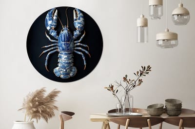 WallCircle - Wandcirkel - Muurcirkel - Kreeft - Delftsblauw - Schild - Stoer - Aluminium - Dibond - 120x120 cm - Binnen en Buiten XXL