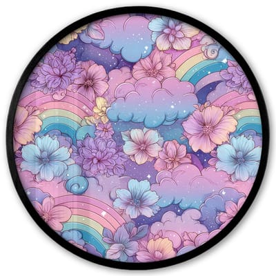 Poster in lijst Rond - Fotolijst 40x40 cm - Posters - Regenbogen - Bloemen - Kleurrijk - Wolken - Ronde posterlijst zwart - Decoratie - Wanddecoratie woonkamer - Muurdecoratie slaapkamer