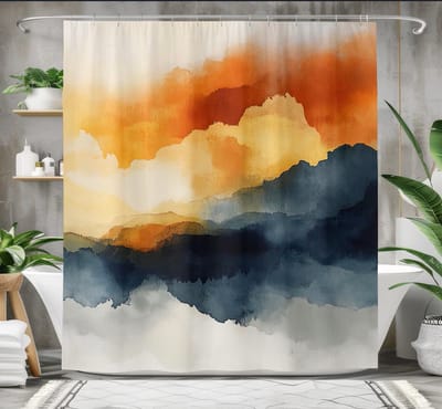 Floraweg douchegordijn, badkamergordijn, abstracte aquarelstijl, hoogwaardig materiaal, digitaal bedrukt, schimmelbestendig, inclusief 12 haken, waterdicht, machinewasbaar, polyester, 180 x 200 cm