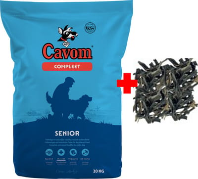Cavom compleet Senior - geperste brokken - 20 kg + Pawty Pens Gezonde Hondensnack Voordeelverpakking (1 KG)