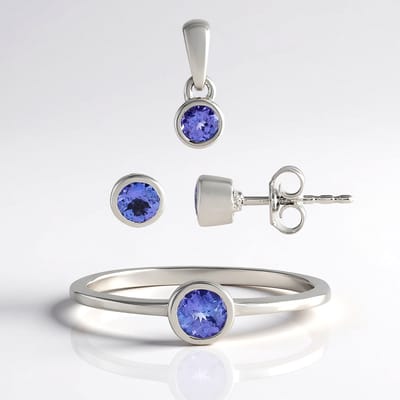 Cavill - Zilveren ring met tanzaniet 0,985 ct - 925 Sterling zilver - Platina gecoat - Ronde briljant geslepen - Elegant minimalistisch design