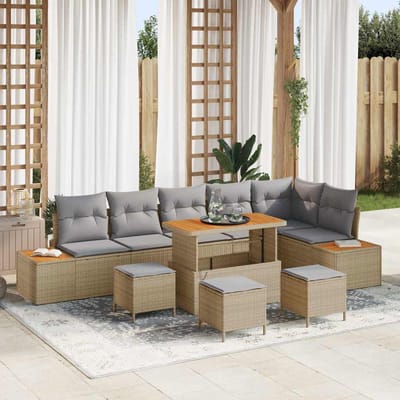 vidaXL - Tuinbank - Set - 10 - st - 9-Aantal - zitplaatsen - Beige - Poly - rattan