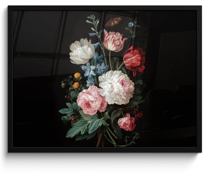 Poster in lijst - Fotolijst 80x60 cm - Posters - Boeket - Kleurrijk - Klassiek - Posterlijst zwart - Decoratie - Wanddecoratie woonkamer - Muurdecoratie slaapkamer