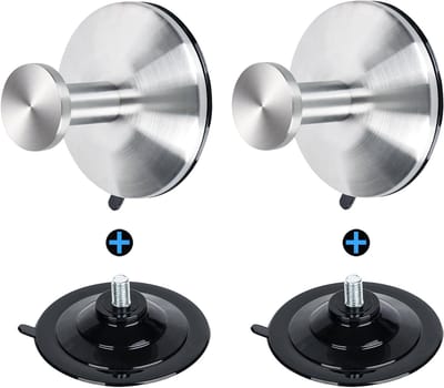 2 Stuks Suction Cup Haken voor Badkamer - RVS Badjas Haken en Handdoek Haken voor Glazen Tegels en Spiegels, Geen Boren Nodig