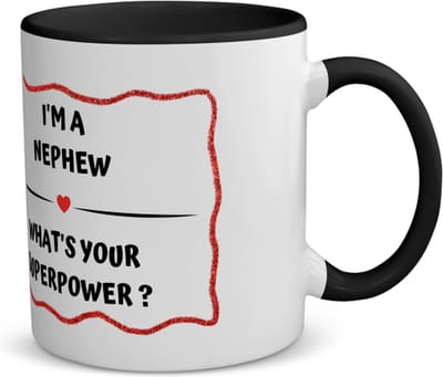 Akyol - i'm a nephew what's your superpower? koffiemok - theemok - zwart - Neef - super neef - verjaardag - cadeautje voor neef - neef artikelen - kado - geschenk - 350 ML inhoud
