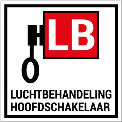 Hoofdschakelaar luchtbehandeling bord | gecoat dibond materiaal | 10 x 10 cm