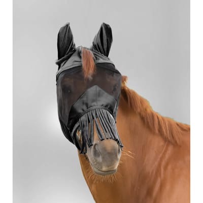 Waldhausen PREMIUM vliegenmasker met gehoorbescherming en neusrand Pony Zwart