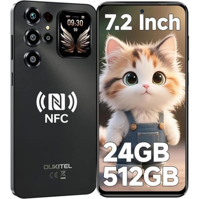 Telefoon Draagbaar OUKITEL C68 Plus 24GB+512GB Scherm 7.2  6000mAh Smartphone Ontgrendeld 64MP Telefoon Android 15 Dual SIM/NFC Zwart zwart