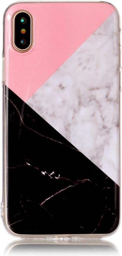 Peachy Geometrische vlakken marmer hoesje geschikt voor iPhone X XS - Roze Wit Zwart
