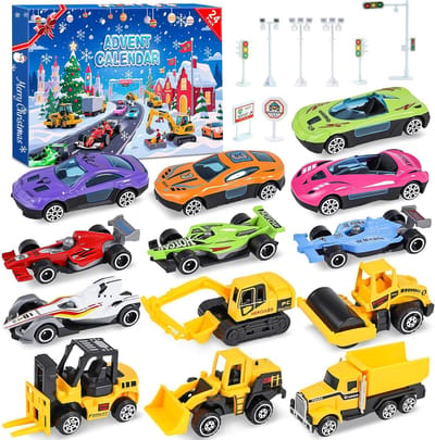 SnelShoppen - Adventskalender Auto's Speelgoed 2025, 16 Sportauto's en Accessoires, 24 Dagen Kerstcadeau voor Kinderen 3-12 Jaar