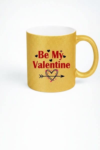 Be My Valentine" Gouden Glitter Mok - Romantisch Valentijnscadeau voor Liefde & Koffie