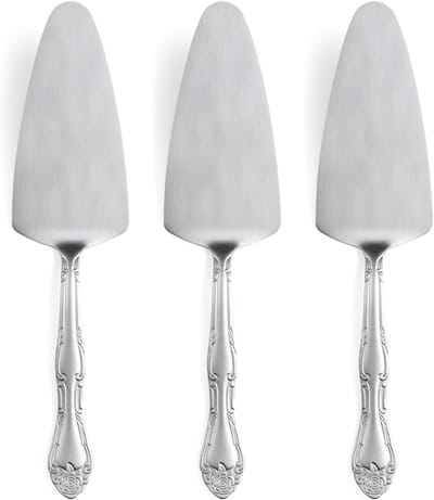 Set van 3 Zilveren Taartscheppen met Rozenhandvat - Roestvrijstalen Dessertbestek