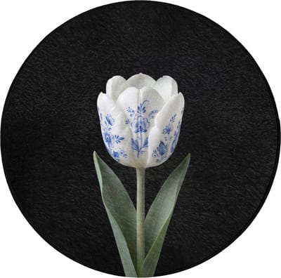 WC mat rond 70x70 cm - Antislip - Tulp - Patroon - Blauw - Toiletmat - Vloermat - Douchemat - Toilet tapijt - Toiletmatten