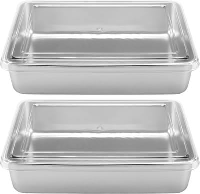 Set van 4 Ronde Bakvormen van Roestvrij Staal met Deksel, Ideaal voor Thuisbakken en Voedselopslag, 29x23x6cm, Duurzaam en Multifunctioneel