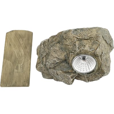 Boîte à clés fausse pierre en résine, boîte porte-clés de rechange en pierre simulée avec lumière solaire pour jardin extérieur gray
