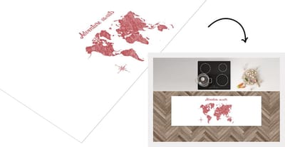 Keukenloper - Loper keuken - Wereldkaart - Rood - Quotes - 150x50 cm - Keukenloper vinyl