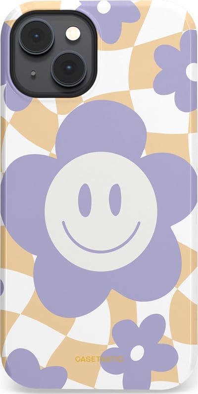 Casetastic hoesje geschikt voor Apple iPhone 14 Plus - MagSafe - Dubbellaagse bescherming - Madeliefjes magie - Fashion Case - Lila Wit Zand Lichtgrijs