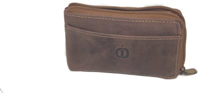 Oi Hunter bruin leren Rits portemonneetje voor creditcards / klein etuitje voor pasjes / 1-vaks visitekaartmapje / etuitje met rits voor een stapeltje pasjes / bruin leer / 460H