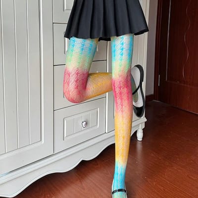 Maillots Dames Kousen Panty's Regenboog Sokken Dunne Strepen Kleurrijke Lente Herfst Kleurverloop Panty's Feest Sokken One Size gray
